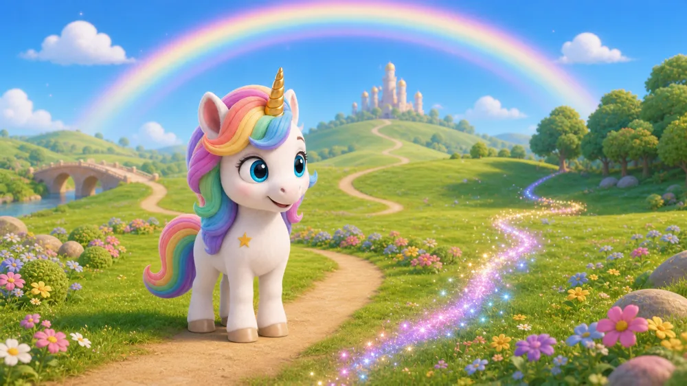Luna the unicorn in Rainbow Meadow