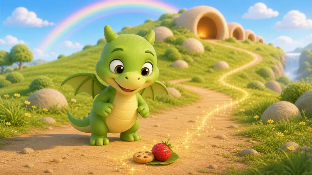 Pip the baby dragon exploring Dragon Hill